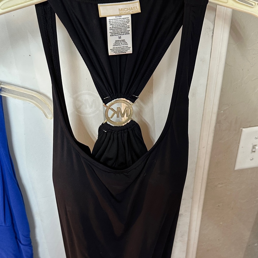 Michael Kors Black Halter Dress with Logo Accent in (gold)